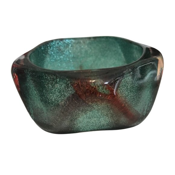 Peacock Lucite Statement Bangle Bracelet Swirled Glitter Green Red Geometric MCM - Picture 6 of 11